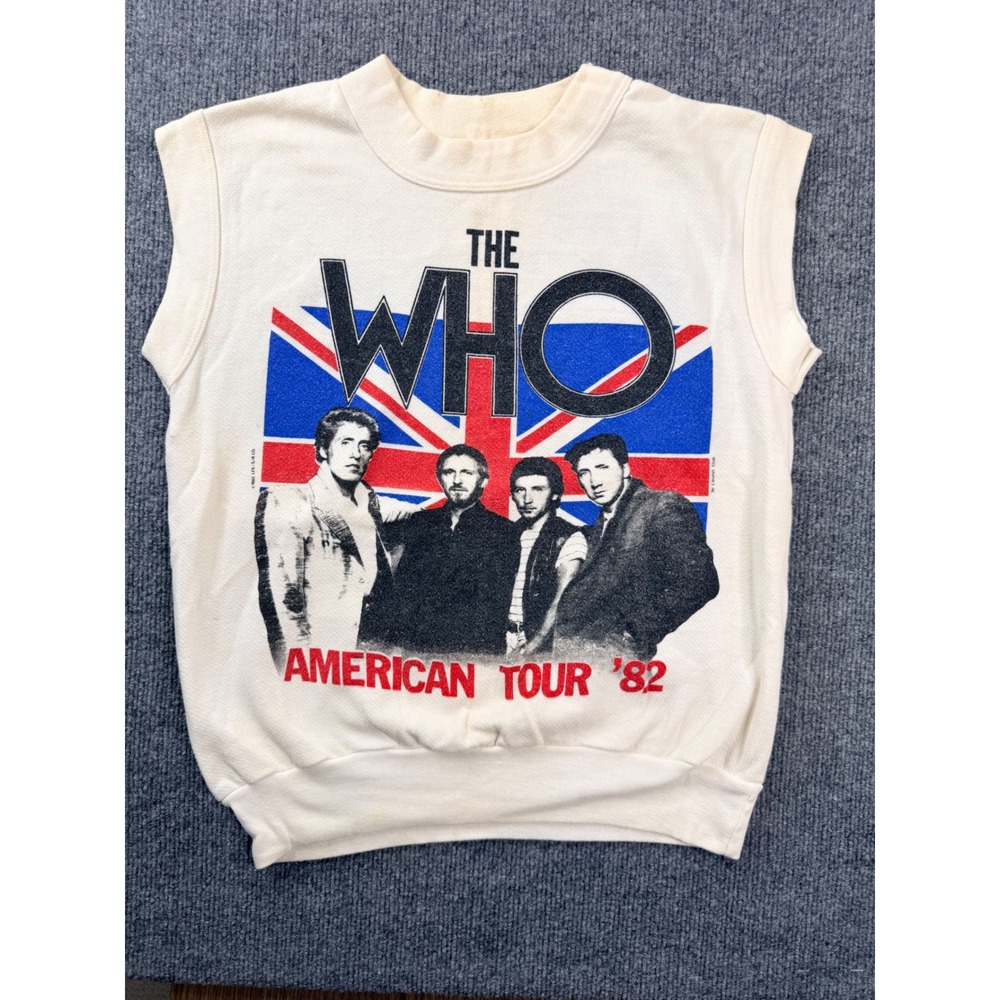 Vintage 1982 The Who American Tour Sweatshirt Sleeveless White Rock Band Tee S/M